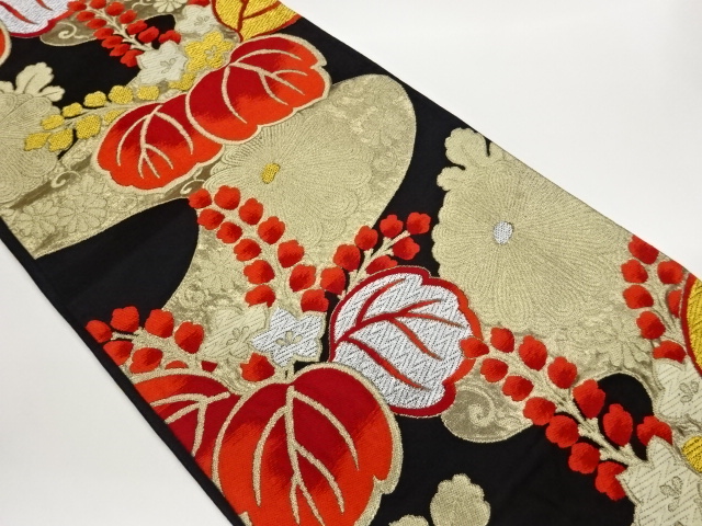 JAPANESE KIMONO / FUKURO OBI / WOVEN PAULOWNIA ROUNDEL & KIKU